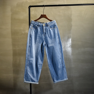 芒牛仔裤女2021年春季新款时尚水洗磨白蓝色长裤女香蕉裤潮20076