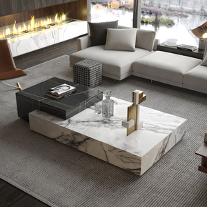 纯天然大理石茶几现代轻奢设计师别墅客厅奢石家具大平层香雪梅