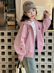 韩装女大童春装外套新款洋气大女孩春季连帽上衣韩版时髦开衫卫衣