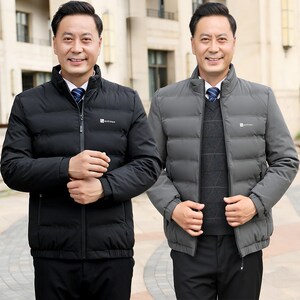 冬季矮个子中等胖瘦肥佬中老年爸爸穿的男装羽绒棉衣不带帽子外套