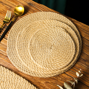 日式复古编织圆形隔热防烫草编砂锅垫子碗盘垫亚麻餐垫杯垫麻绳垫