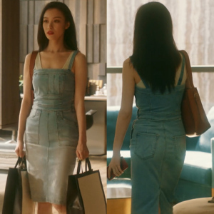 欧洲流金岁月朱锁锁倪妮同款衣服牛仔吊带连衣裙收腰显瘦包臀裙女