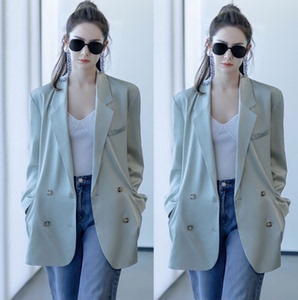 薄荷绿西装韩版