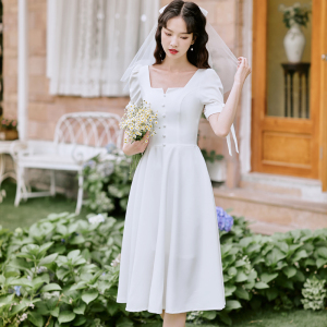 登记领证小白裙法式头纱小众礼服高级感裙子气质白色连衣裙女夏季