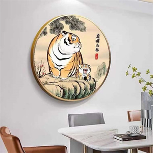 纯手工十字绣成品猛虎虎啸山林可爱老虎生肖动物卡通玄关装饰挂画