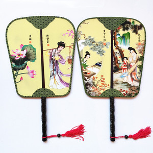 宫扇双面长方形宫廷风芭蕉牡丹扇汉服舞蹈扇子绫绢跳舞扇古装表演