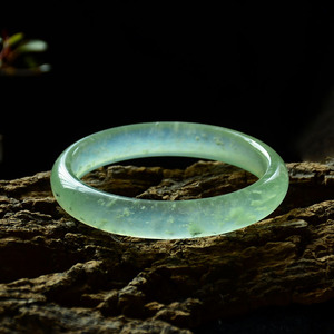 收藏天然蛇纹石玉手镯岫玉木那雪花棉姜华玉玉镯子60口径高冰起荧