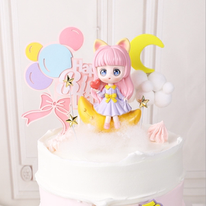 星河女孩月亮美少女生日蛋糕摆件公主ins风可爱卡通甜品烘焙装饰