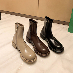 比丘国2022新款网红风粗跟侧拉链显腿长弹力瘦瘦靴踝靴短靴子女鞋