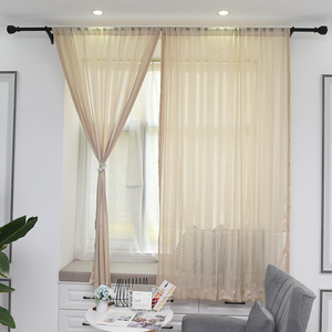 新款条纹外贸原单出口缝边穿杆阳台书房半透明半遮光成品窗帘窗纱
