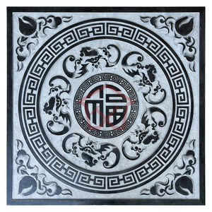新中式仿古石雕天然大理石青石地面浮雕地雕壁画镂空窗花五福临门