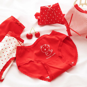 女童本命年红内裤女孩三角裤头中大童纯棉12岁少女红色短裤不夹pp