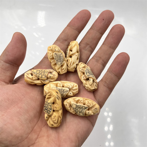 北京骨雕厂库存老货 牛骨手工雕填彩绘 乌龟桶珠吊坠配饰 单颗价