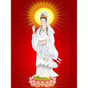 5d魔方钻石画观音菩萨圆钻十字绣南海观音佛像钻石绣玄关竖版满钻
