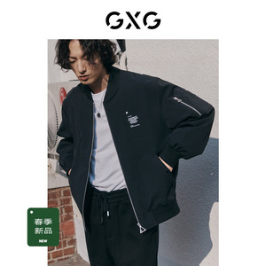 GXG男装 黑色简约棒球领夹克外套时尚字母印花 2023年春季新品