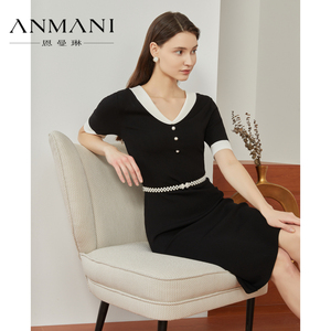 ANMANI恩曼琳24夏季新款法式优雅复古修身收腰针织连衣裙EANDBA14