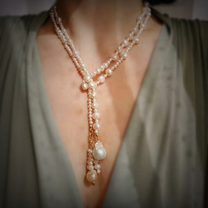 欧美小众轻奢多种带法天然珍珠项链长款多层不规则巴洛克珍珠颈链