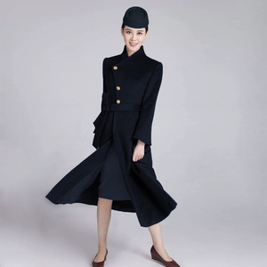 山东航空职业装呢子大衣女空姐制服售楼部工作服4s店工装毛呢外