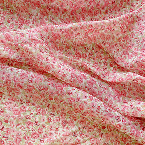 轻薄微透飘逸 粉色小碎花印花雪纺纱面料春夏衬衫连衣裙吊带布料