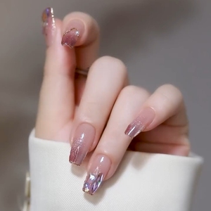 427手工光疗穿戴甲片晶石猫眼渐变极光魅影紫钻美甲假指甲定制