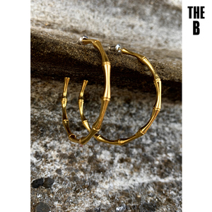 【THE B】大号竹节耳环 - 竹子大圆圈金色性感耳钉