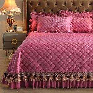 绒四件套双面绒法兰绒珊瑚绒冬季保暖加厚夹棉床裙床盖款146人付款