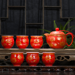 陶瓷茶具七头套装家用大号带滤网带茶盘双层隔热景德镇制一壶六杯