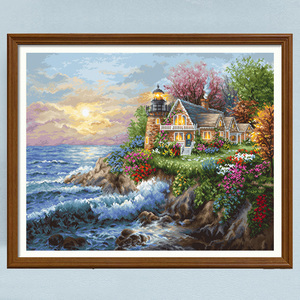 海边灯塔十字绣2022新款线绣客厅过道直廊小幅风景海景自己绣手工