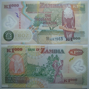p- 44h塑料钞赞比亚1000克瓦查2011年全新外国钱币保真收藏zambia
