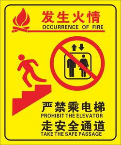 物业消防安全标识贴遇火灾请走楼梯安全通道指示标贴发生火情警报严禁