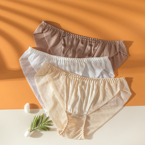 100蚕丝蛋白内裤女轻奢杭州真丝缎面网纱性感三角裤中低腰高档