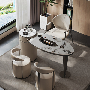 轻奢岩板茶桌侘寂风创意阳台现代简约小户型泡茶台茶室茶桌椅组合