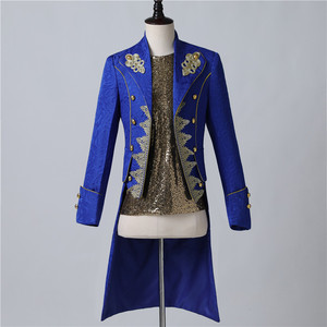大码青年修身宝蓝色男简约宫廷王子礼服 婚礼男主持人舞蹈表演服
