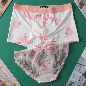 新款情侣内裤男女一对性感可爱甜美风透明网纱蕾丝内衣套装纯棉裆