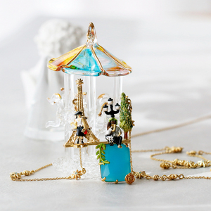 法国浪漫首饰ln 爱在巴黎系列 巴黎铁搭珐琅恋人双层项链 收藏款