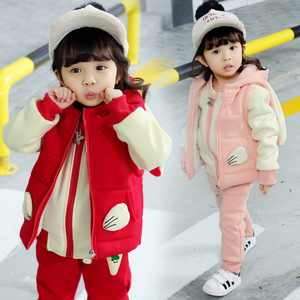 女宝宝冬装套装加绒加厚2韩版潮1-4岁女童洋气金丝绒卫衣3小童5