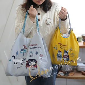 精美刺绣 环保购物袋出口日本正品尼龙手提单肩包出游旅行大容量