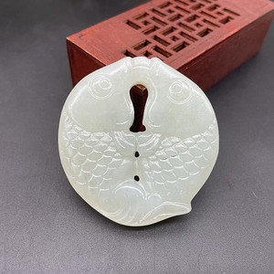 岫玉双鱼玉吊坠玉佩颈饰挂件腰佩古玩玉器玉腰佩腰挂diy手工古风