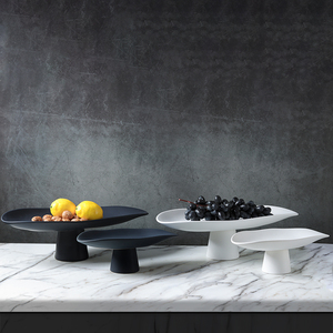 现代新中式北欧创意黑白陶瓷托盘果盘摆件家居样板房软装饰品用品