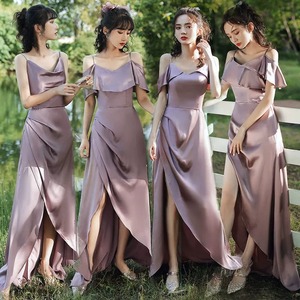 紫色伴娘服礼服2024新款姐妹团轻奢小众高端吊带缎面晨袍平时可穿