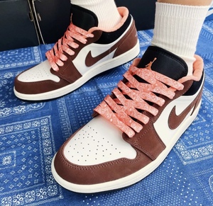 适配air jordan 1 low se白棕小摩卡浅橙色腰果花反光泼墨aj1鞋带