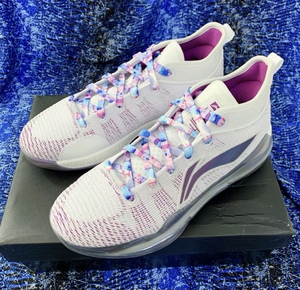 适配lining李宁 驭帅1342low珠光紫色腰果花渐变泼墨鞋带夜光鞋绳