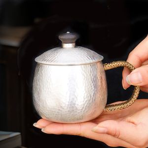 阿鹏银匠 纯银999足银银水杯马克杯手工锤点银杯子食用级银杯