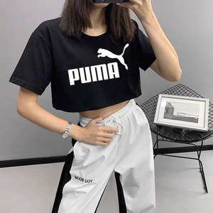 puma彪马t恤女夏季运动休闲短袖高腰露脐纯棉上衣学生圆领宽松潮