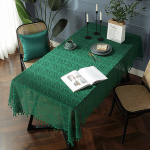 包邮绿色棉线钩花桌布镂空茶几布台布床头柜边柜电视柜盖巾圆桌布