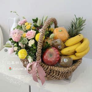鲜花水果篮送礼品篮手提花篮探望病人领导亲戚长春同城鲜花篮速递