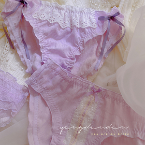 3条绝绝紫色浪漫蕾丝边内裤纯欲低腰少女三角裤甜蜜纯棉裆秋冬新