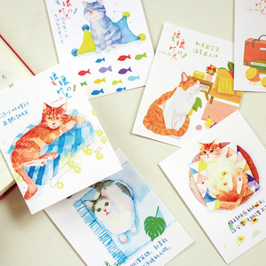 动物小猫咪贺卡留言卡手绘可爱明信片感恩感谢温馨祝福心意小卡片