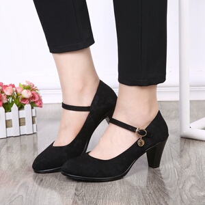 北京粗跟一字扣布鞋女