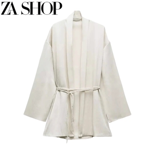 ZA 24夏季新品女装带领带的褶皱和服小打褶裤子 1058009 1058007
